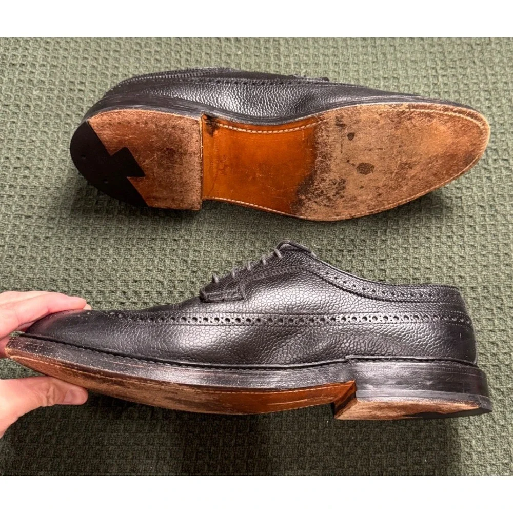 Brooks Brothers Black Fleece 1818 Mens Black Pebbled Leather Wingtip Oxfords 10D